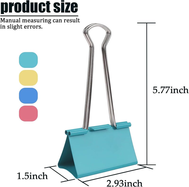 Ykimok Mega-Sized 3-Inch Premium Colored Binder Clips - 8-Pack Featuring 4 Distinct Colors, 2 Extra Large Clips Each - Image 2